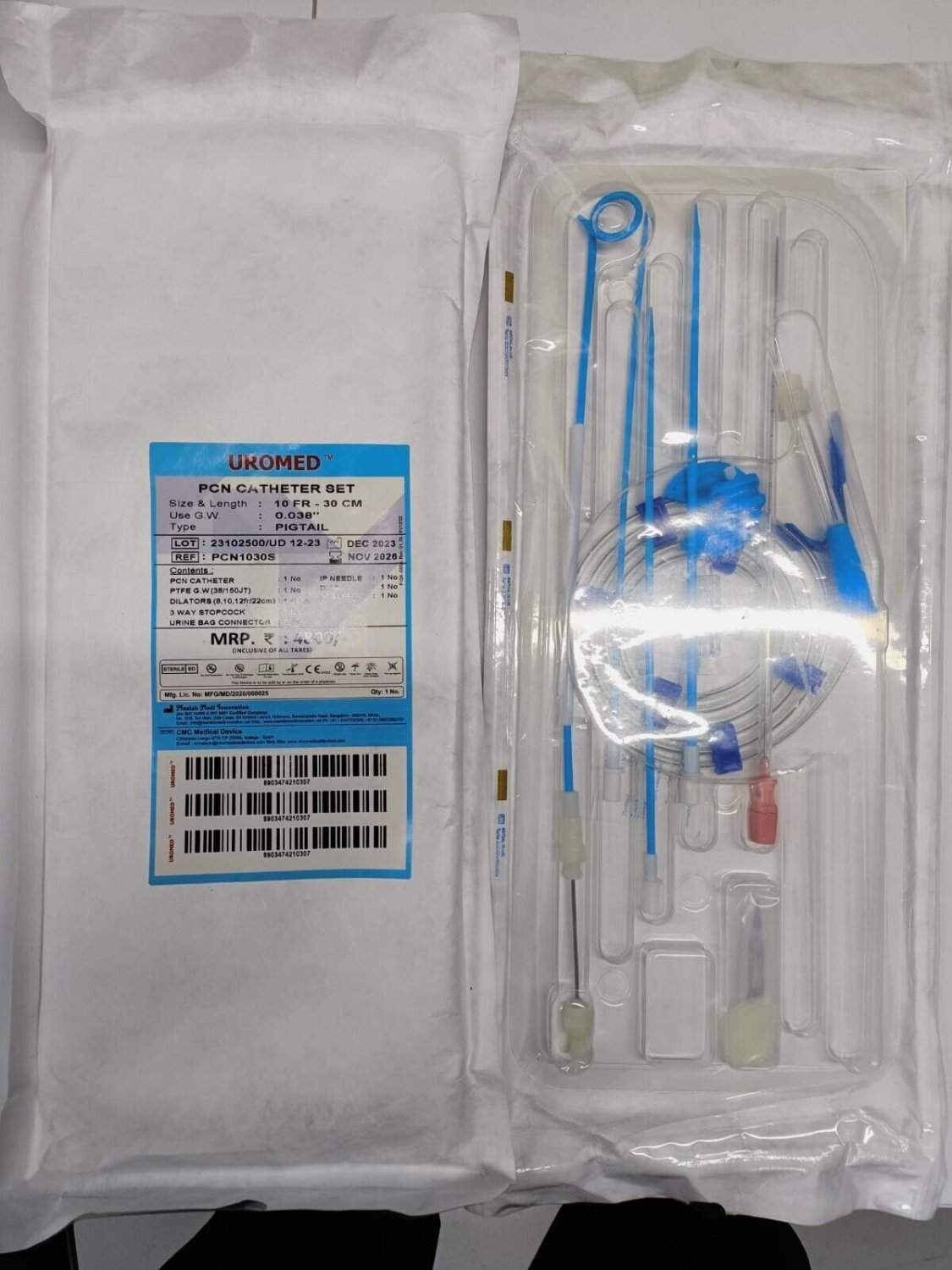 PCN Catheter Set, 10 Fr ,30cm Pigtail STERILISED (SET OF 2 PIECES)