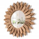 Honiway Wall Mirror Decorative 12 inch Rustic Wood Mirror Sunburst Boho Mirror