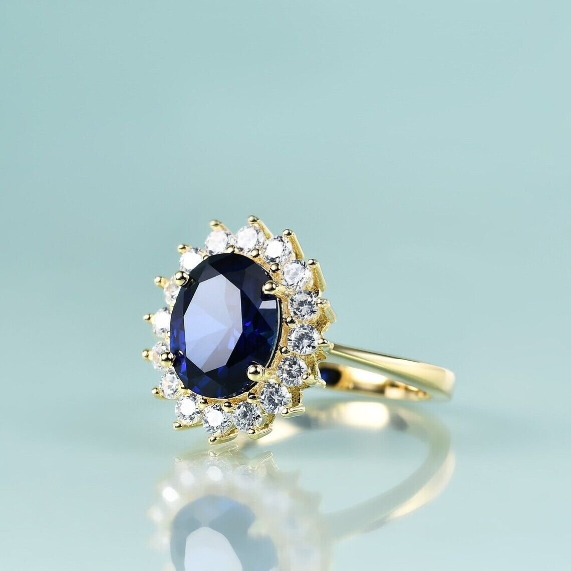 Blue Sapphire Ring- Princess Diana Inspired Blue sapphire Ring 14K Gold Filled