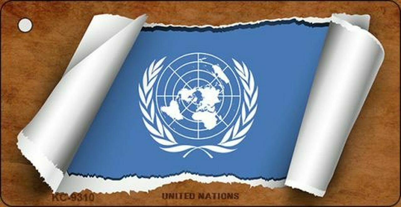 United Nations Flag Scroll Novelty Metal Key Chain