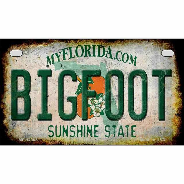 Bigfoot Florida Rusty Look State Background Novelty Motorcycle Plate
