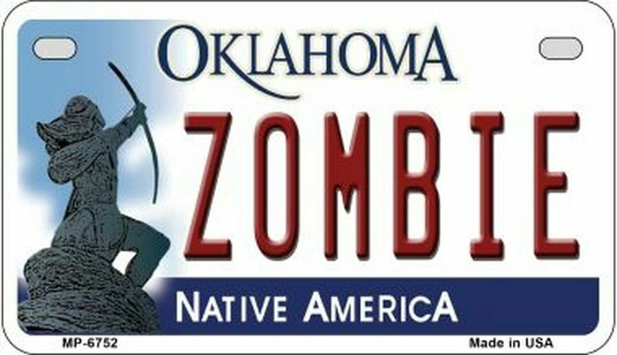 Zombie Oklahoma State Background Novelty Motorcycle Plate