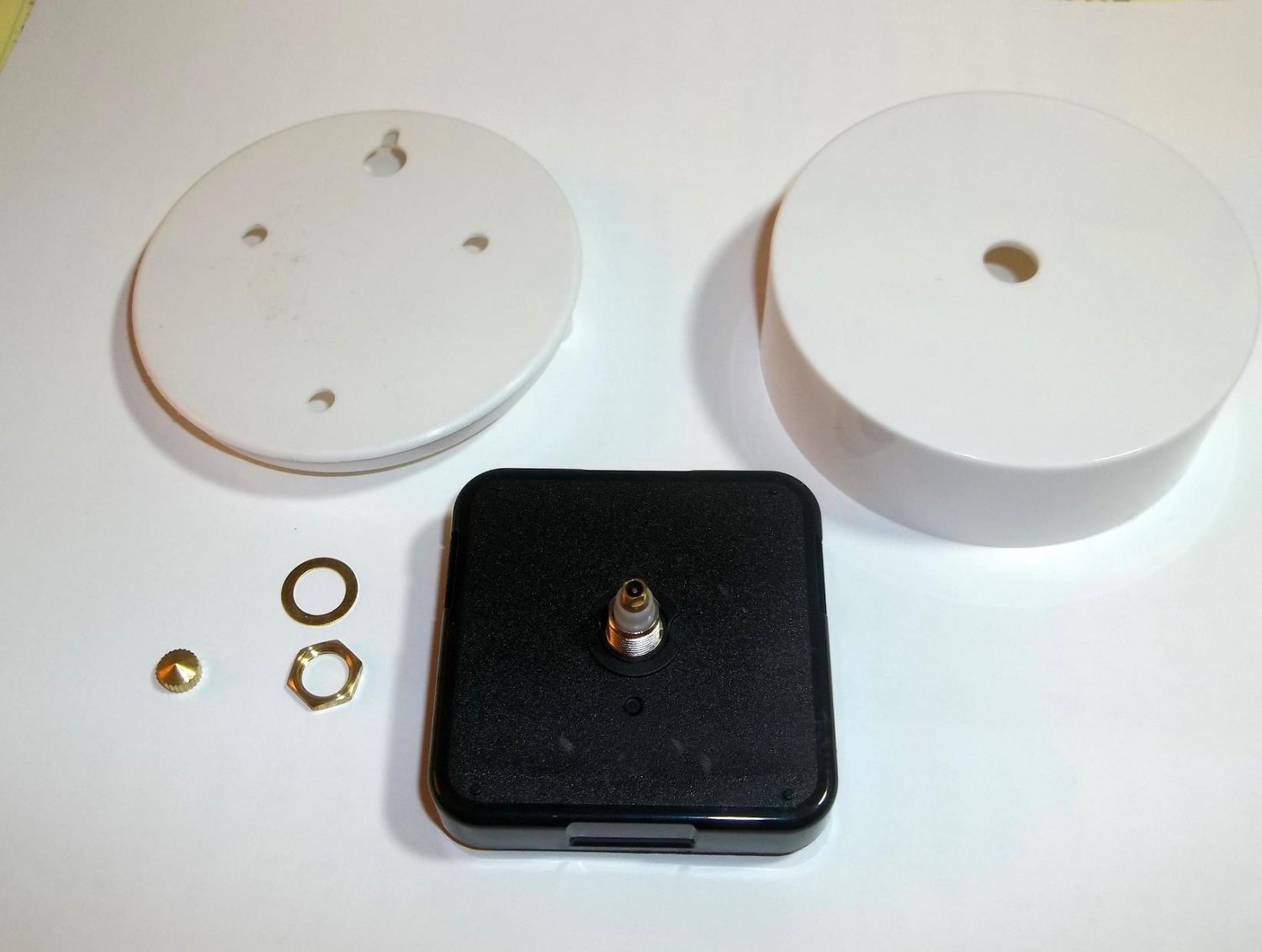 White Plastic Clock Cover (Hub) With Built In Hanger Conceals Quartz Movements