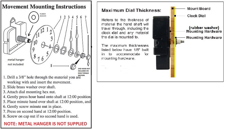 High Torque Clock Movement (Silent ) Extended Shaft w/173/4 in. Spaded