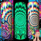 Psychedelic Rainbow Alien Woman Space Glow n Dark Green Red Blue Orange Exclusive Custom Tumbler