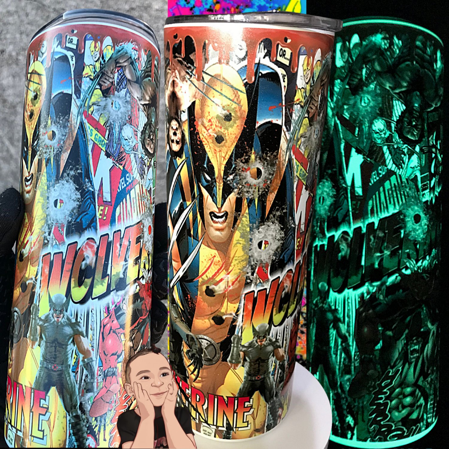 Wolverine Jackman X-Men Deadpool Marvel UV Color Change Glow in Dark Tumbler