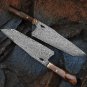 New Handmade Damascus Chef Knife 8.5 Inch Home Kitchen Tool Leather Sheath