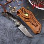 Damascus Folding Knife EDC Tacticsl Tool Handmade Leather Scabbard Hunting Gold