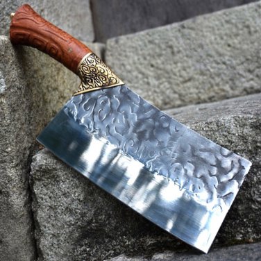 Traditional Chinese Cleaver Hand Forged Chef Knife Rosewood Handle Chopping Tool