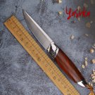 Hunting Knife Fixed Blade M390 Steel Outdoor Camp Tool Leather Scabbard Brown