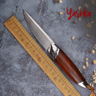 Hunting Knife Fixed Blade M390 Steel Outdoor Camp Tool Leather Scabbard Brown