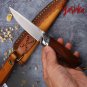 Hunting Knife Fixed Blade M390 Steel Outdoor Camp Tool Leather Scabbard Brown