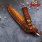 Hunting Knife Fixed Blade M390 Steel Outdoor Camp Tool Leather Scabbard Brown