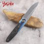 Handmade Hunting Knife Folding Blade Damascus Steel Leather Scabbard Outdoor New