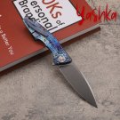 Folding Knife D2 Steel Camping Hunting EDC Outdoor Tool Titanium Handle Blue New