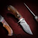 Damascus Hunting Knife Fixed Blade 3.6 inch Tactical Knives Leather Scabbard NEW