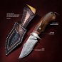 Damascus Hunting Knife Fixed Blade 3.6 inch Tactical Knives Leather Scabbard NEW