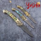Hunting Knife San Mai Folding Blade Art Deco Style Handle Key Chain Outdoor Tool