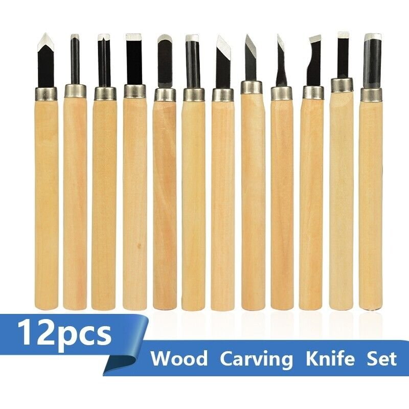 12 Pcs Wood Carving Chisel Knife Set Engraving DIY Sculpture Carpenter ...