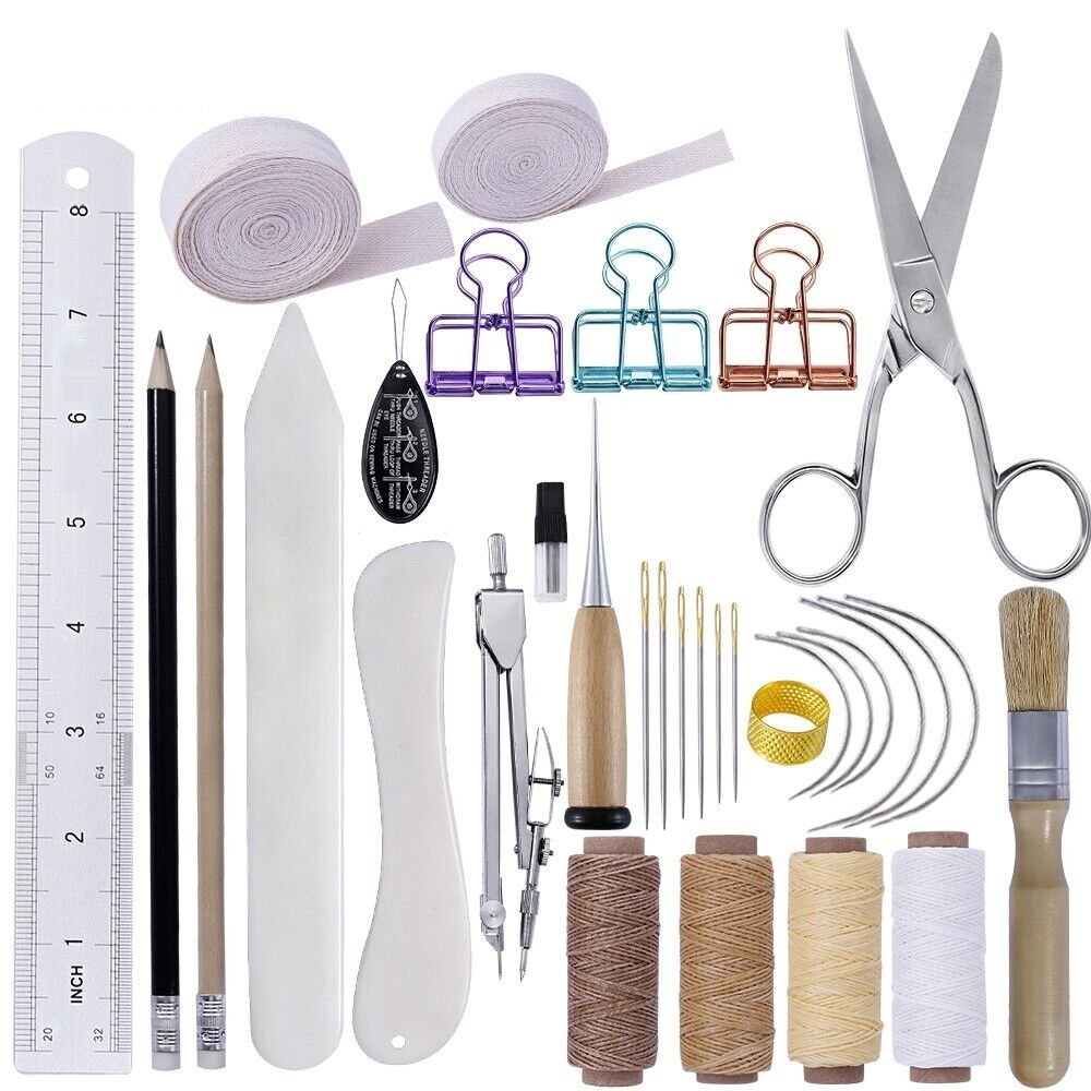Hand Bookbinding Tool Kit Sewing Waxed Thread Measuring Ruler Needles ...