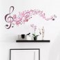 Musical Note with Flowers Wall Sticker pink Home living room Self-adhesive wall decoration