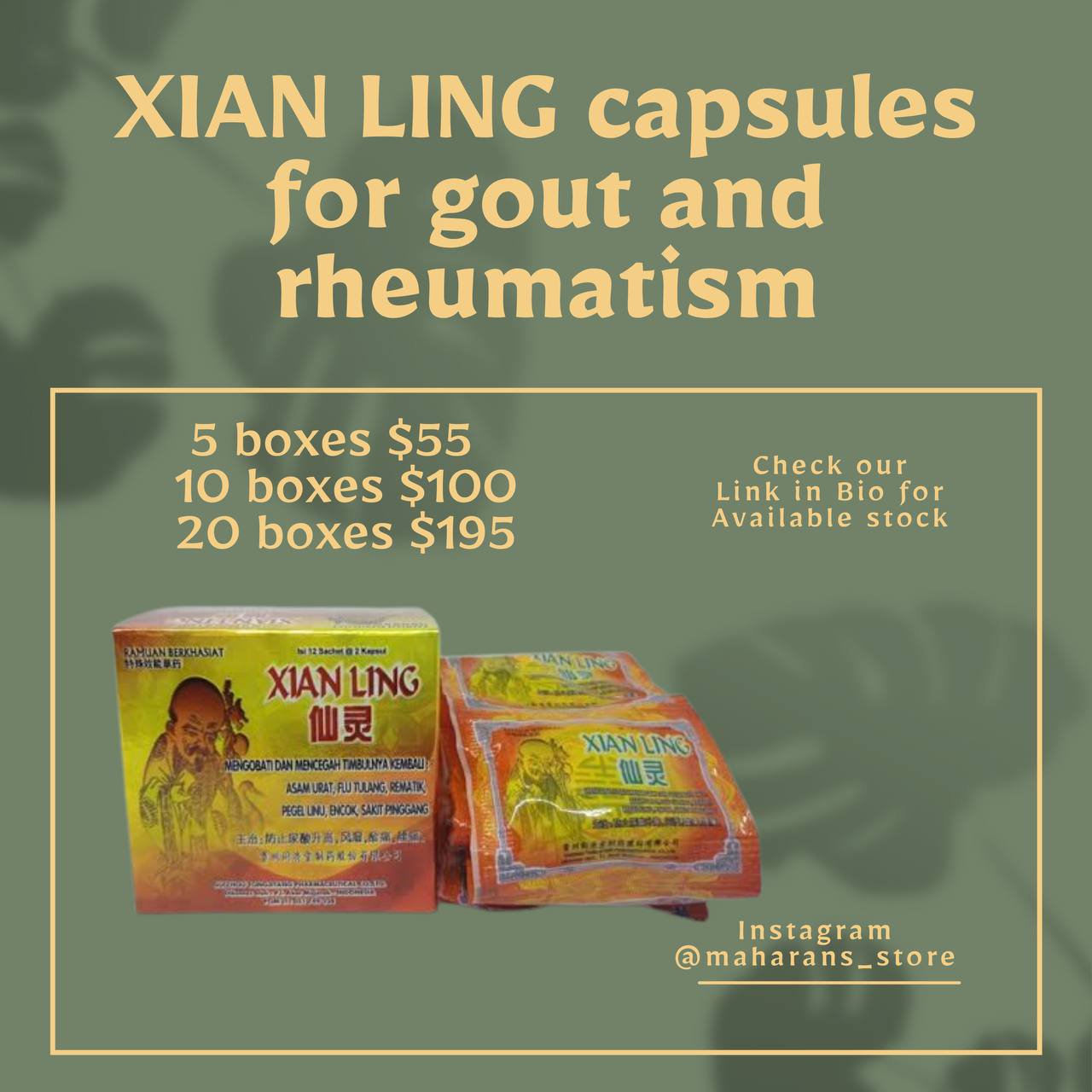 10 BOXES XIAN LING CAPSULES FOR GOUT AND RHEUMATISM