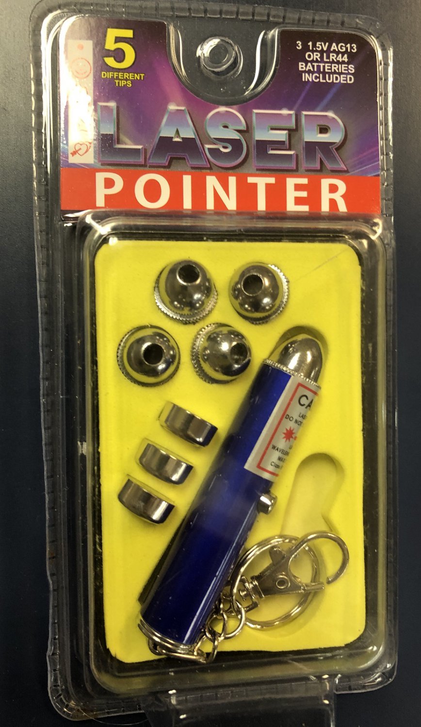 Laser Pointer Key Chain with 5 Interchangeable Heads (Blue Barrel)