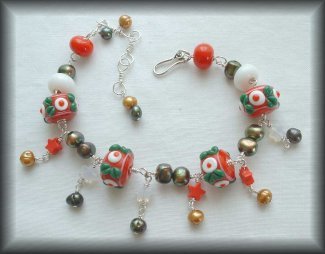 Winter Festival - Silver lampwork and pearl bracelet