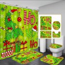 Christmas Shower Curtain Set 4PCS | Holiday Bathroom Decor | Tree Design w/ Rugs