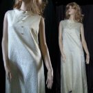 Ivory Brocade Sleeveless Vintage Dress Rhinestone Buttons   No. 24