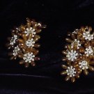 Vintage Clip  Root Beer Colored Plastic with Rhinestone Earrings