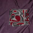 Vintage Scarf Gray Border, White rolled edge, red-orange white Gray Op Art squares   53