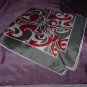 Vintage Scarf Gray Border, White rolled edge, red-orange white Gray Op Art squares 53