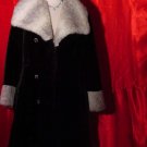 Vintage Winter coat Black plush faux fur wide Gray Collar sleeves 60s 70s  103a