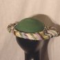Hat Leci vintage leaf green poly straw fabric border pink green gray #62