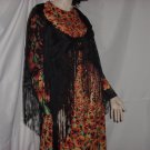Rayon vintage shawl scarf mantilla Roses fringed black shawl #63