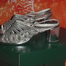 Vintage ladies silver shoes strapped shoes chunk heels womens shoes #56 Vintage ladies silver shoes strapped shoes chunk heels womens shoes #56