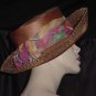 Oscar De La Renta rust hat Upturn Brim straw Colorful scarf  No. 100a