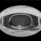 Kromex 1950s 1960s oblong silver color serving tray gold tone handles 54 Kromex 1950s 1960s oblong silver color serving tray gold tone handles 54