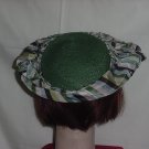 Hat Leci vintage leaf green poly straw fabric border pink green gray #62