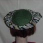 Hat Leci vintage leaf green poly straw fabric border pink green gray #62