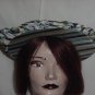 Hat Leci vintage leaf green poly straw fabric border pink green gray #62