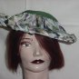Hat Leci vintage leaf green poly straw fabric border pink green gray #62