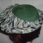 Hat Leci vintage leaf green poly straw fabric border pink green gray #62
