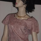 Pink Lace Vintage sheath dress Scallop neckline satin lining 38 Bust #65 Pink Lace Vintage sheath dress Scallop neckline satin lining 38 Bust #65