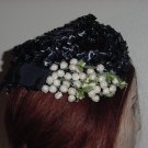 Hat Ladies Vintage 1940 1950 Navy White Womens Straw #67 Hat Ladies Vintage 1940 1950 Navy White Womens Straw #67
