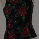 Laurence Kazar Shell Floral Beaded Sequin Top Bead Party Cruise Silk Formal Evening Blouse  #70