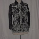 Black Silver Metallic Floral Accent Vintage Evening Blouse  #70