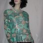 Oleg Cassini 80s Beaded Sequin Top Short Sleeves Turquoise Silver White Top  #71