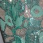 Oleg Cassini 80s Beaded Sequin Top Short Sleeves Turquoise Silver White Top  #71
